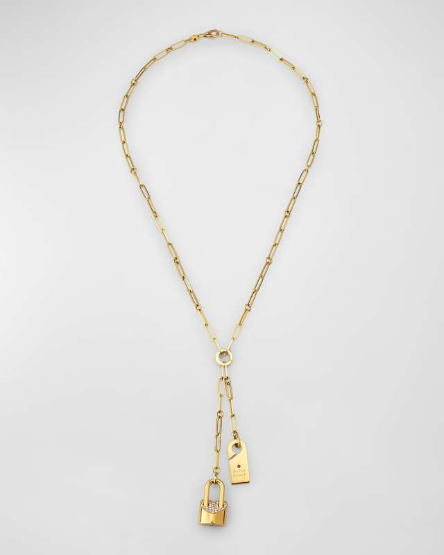 18K Yellow Gold Diamond 2 Charm Y Necklace